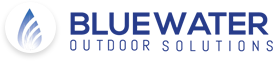 A blue and white logo for bluewater door service.